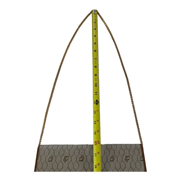 CHRISTIAN DIOR Vintage Honeycomb Canvas Shoulder Bag with Chain Beige - Picture 9 of 16